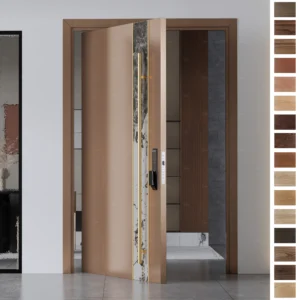 Entry Door crafted from sustainable wood with front pivot design and anti-theft features.