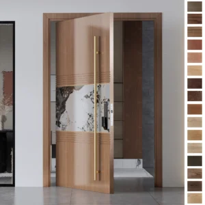 Entry Door featuring sleek wooden pivot style.