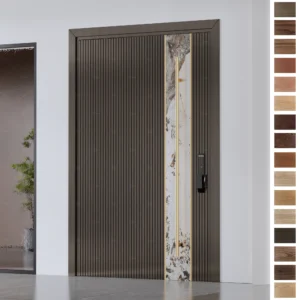 Entry Door made of premium solid wood with pivot style frame.