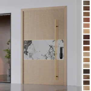 Entry Door crafted from high-quality oak wood with a sleek pivot opening.