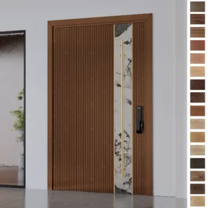 Entry Door made with walnut wood veneer and durable solid core.