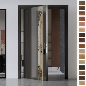 Entry Door by Yohome features modern walnut design, ideal for residential use.