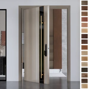 Entry Door with premium fireproof wooden structure, pivot opening.