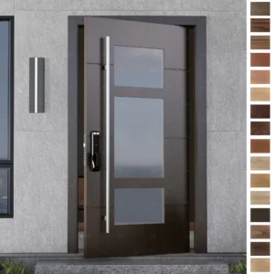 Entry Door crafted in solid wood with smart lock and pivot style.