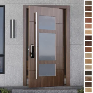 Entry Door with sleek pivot design and smart lock.