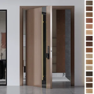 Entry Door in plain teak wood for luxury Australia and NZ villas.