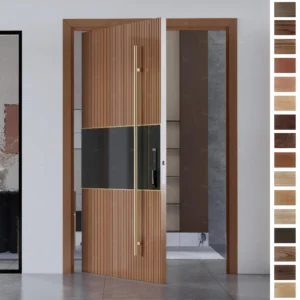 Entry Door in luxurious wooden style, designed for villa exteriors.