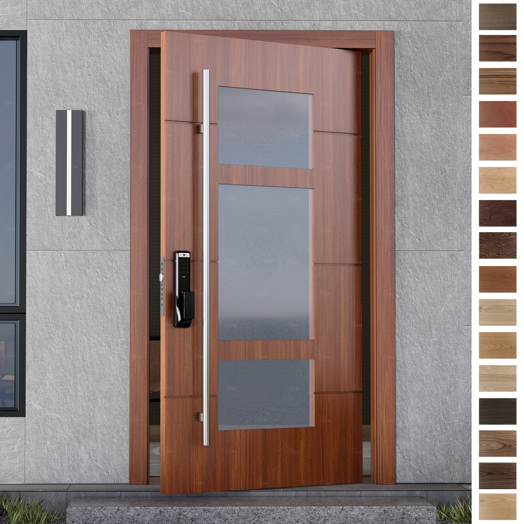 Entry Door made of solid wood, 36 inch pivot design for modern villas.