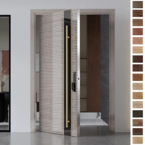 Entry Door crafted from natural solid wood with intricate carvings.