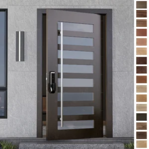 Entry Door in external wood, pivot-style design.