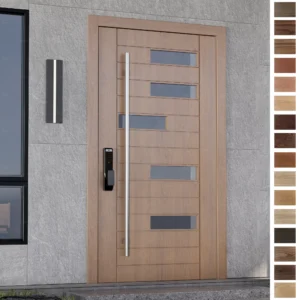 Entry Door designed for modern villas with a Germany wood frame and glass panel.
