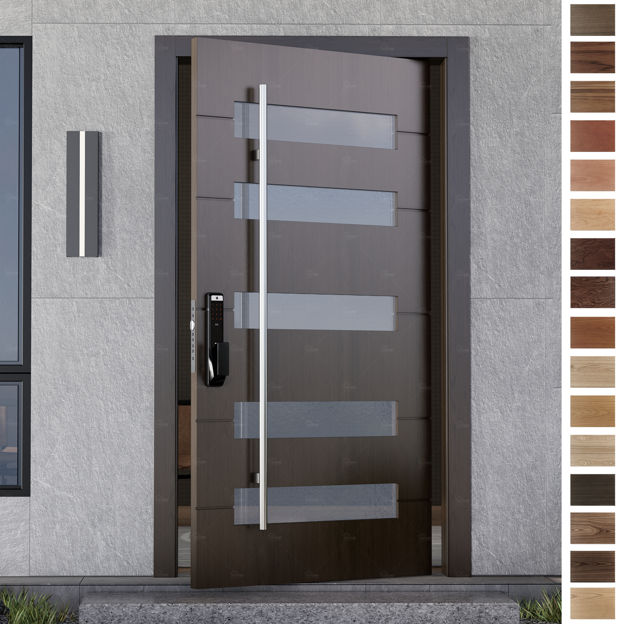 Entry Door with premium wood and pivot design for modern villas.