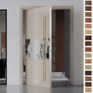 Entry Door with unique gone groove design, crafted from solid timber panels.