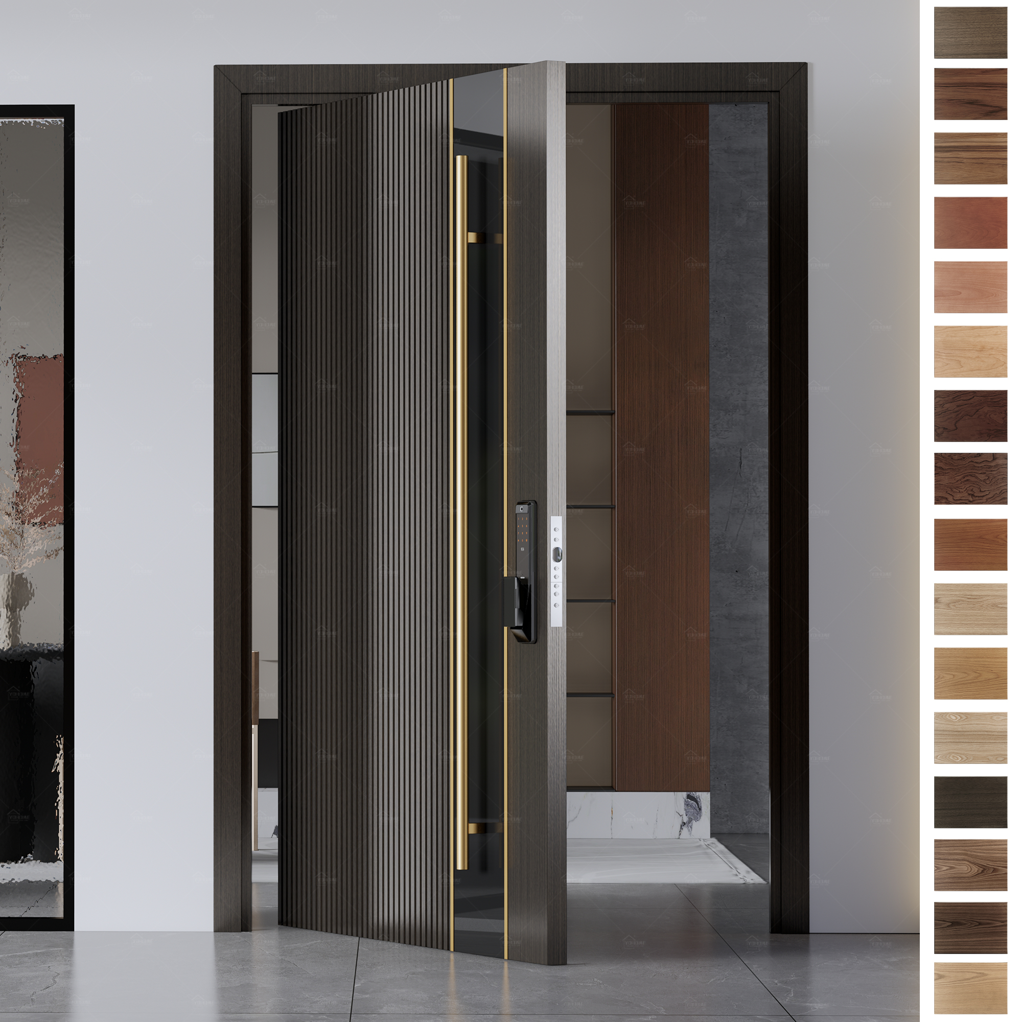 Entry Door featuring a contemporary French pivot design.