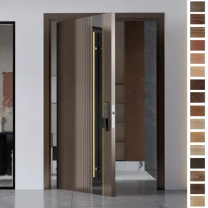 Entry Door made of solid teak wood with a French design touch.