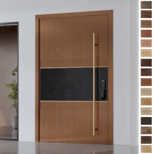 Stylish Entry Door crafted from solid wood with a French Mid-Century pivot design.