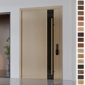 Entry Door crafted in French style with wooden slats—ideal for luxury residences.