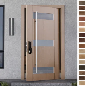 Entry Door with sleek modern Italian style, smart lock system, and durable timber.
