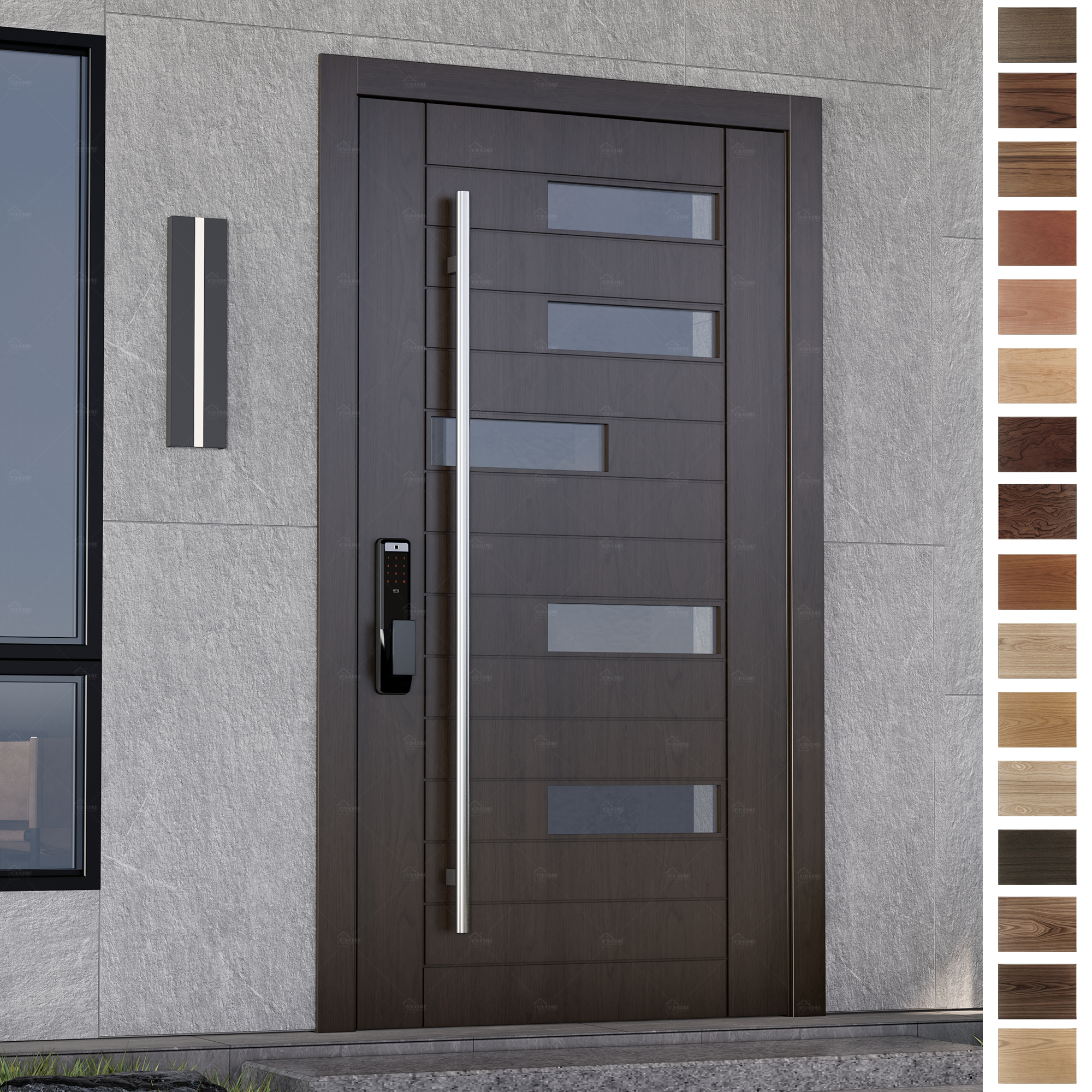 Entry Door crafted in solid wood with modern Saudi aesthetics.