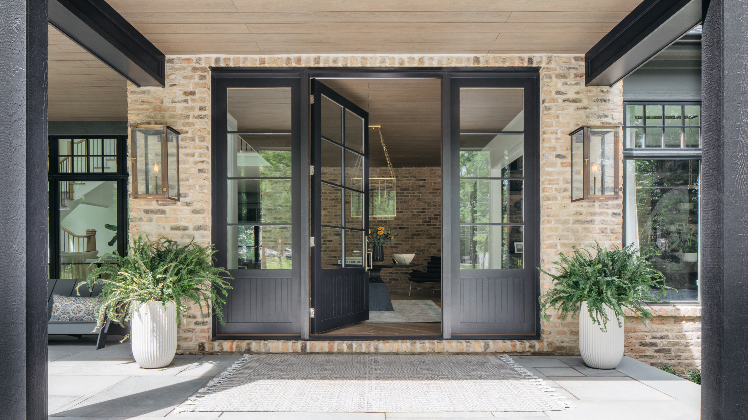 Modern Front Door with Frosted Glass Panels for Contemporary Homes.