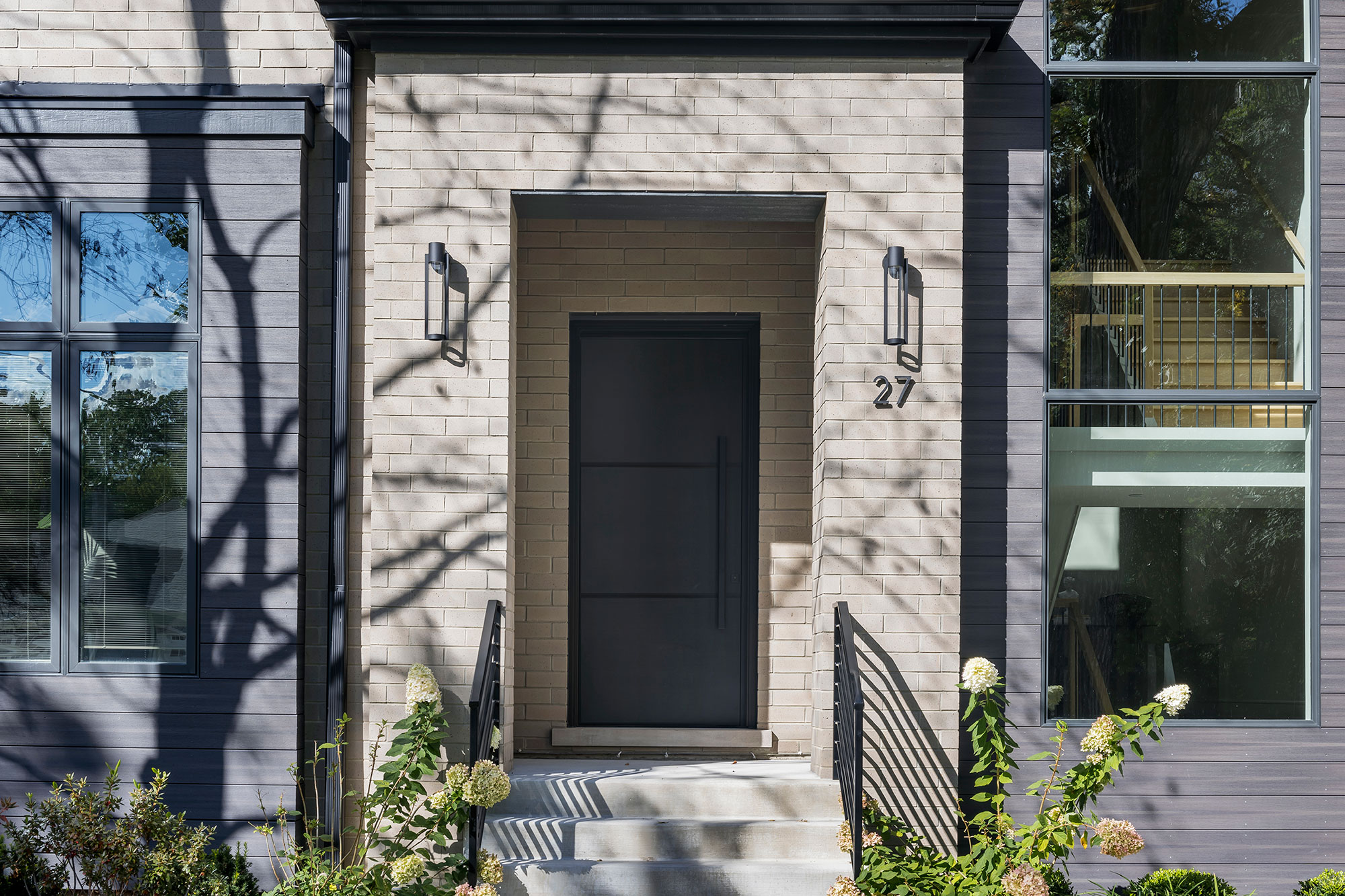 Custom exterior door design featuring bold colors.