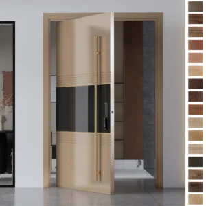 Entry Door made of solid wood with a postmodern style.