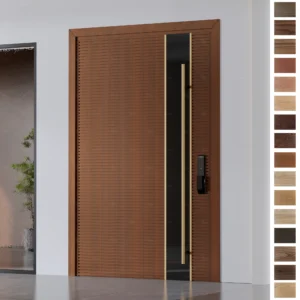 Entry Door design that blends solid oak strength with golden elegance.