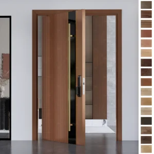 Entry Door crafted by Yohome with a sleek wooden pivot style and smart lock.