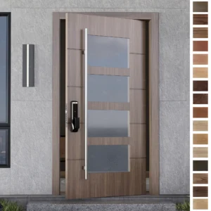 Entry Door that combines smart security with luxury wood style.