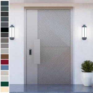 Entry Door with sleek aluminum pivot design, bulletproof security.