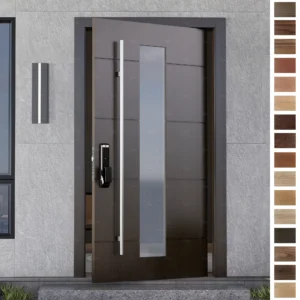 Entry Door crafted in premium wood, with smart locks and modern appeal.