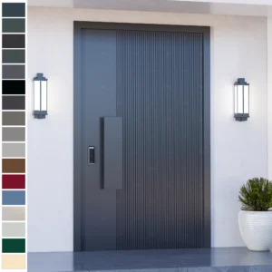 Entry Door crafted from modern cast aluminum with pivot design.
