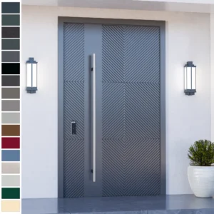 Entry Door crafted in cast aluminum with sleek pivot style.