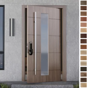 Entry Door and smart lock system to elevate your home’s main entrance. Entry Door that combines wooden elegance and smart security.