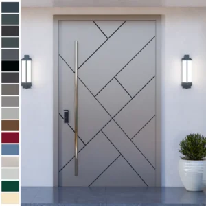 Entry Door made with cast aluminum for villa and luxury house exteriors.