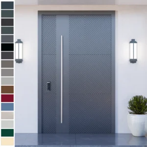Entry Door made of strong cast aluminum with a stylish pivot system.