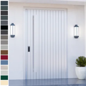 Entry Door crafted in luxury cast aluminum with a pearly white finish.