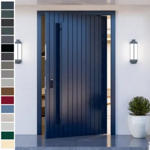 Entry Door with cast aluminum design and smart lock.