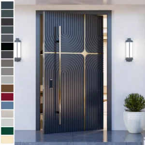 Entry Door made from cast aluminum with modern front pivot design.