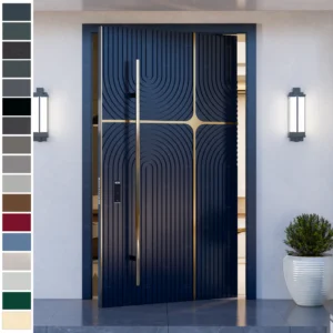 Entry Door made of durable cast aluminum with a sleek pivot design.