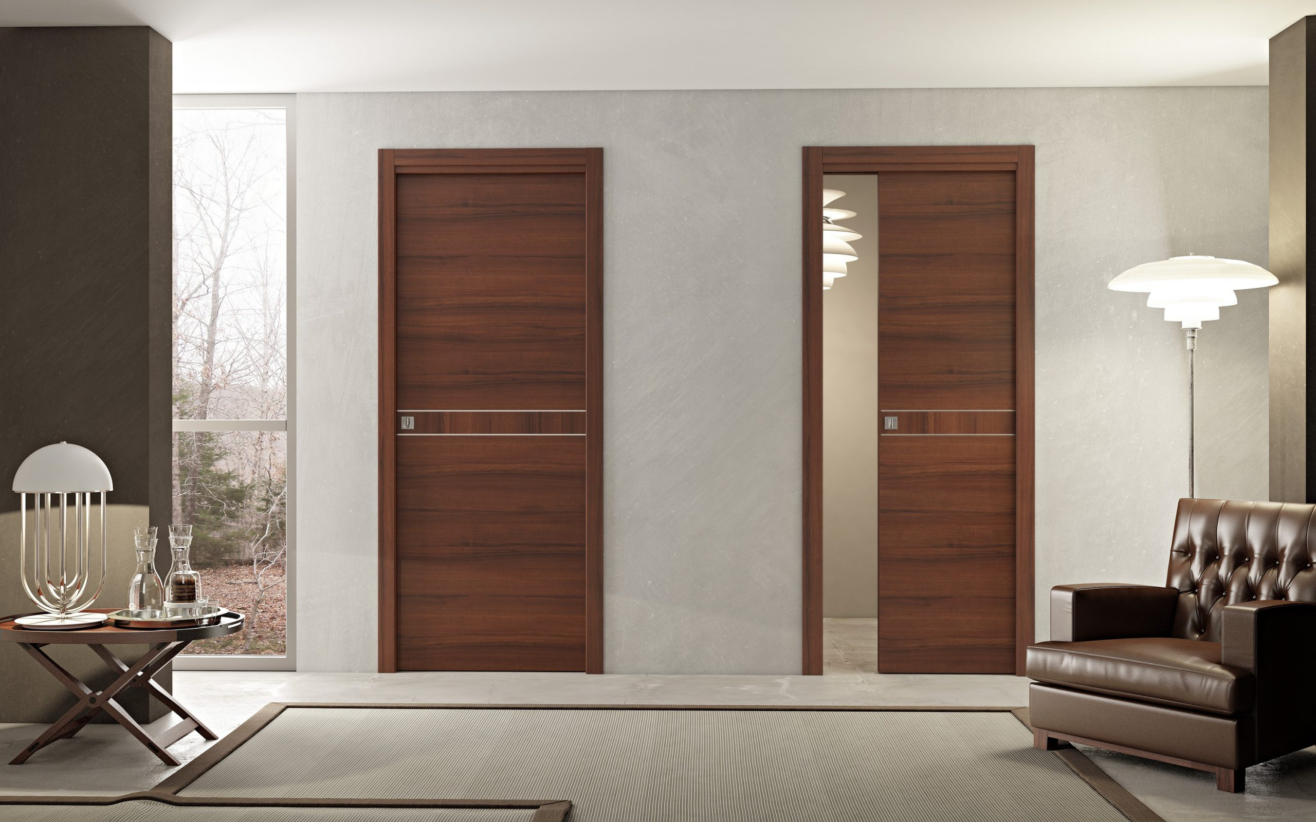Sophisticated wood flat door with a simple, sleek design in a high-end office space.
