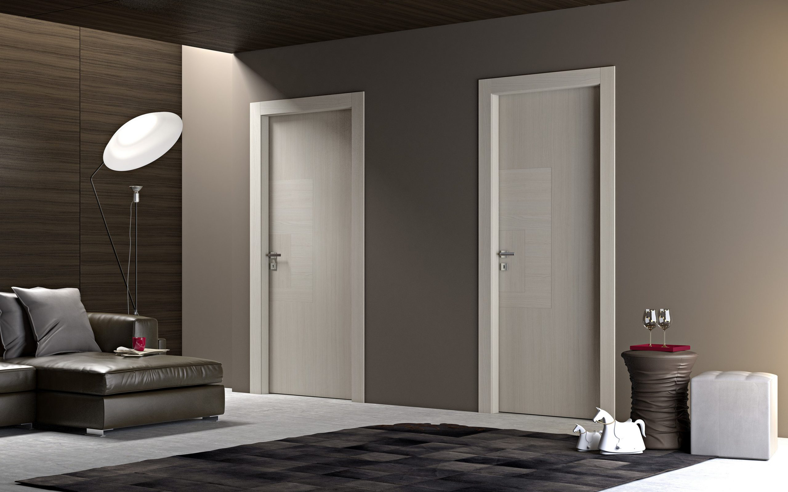 Natural wood flat door with a unique grain pattern enhancing a luxury interior.