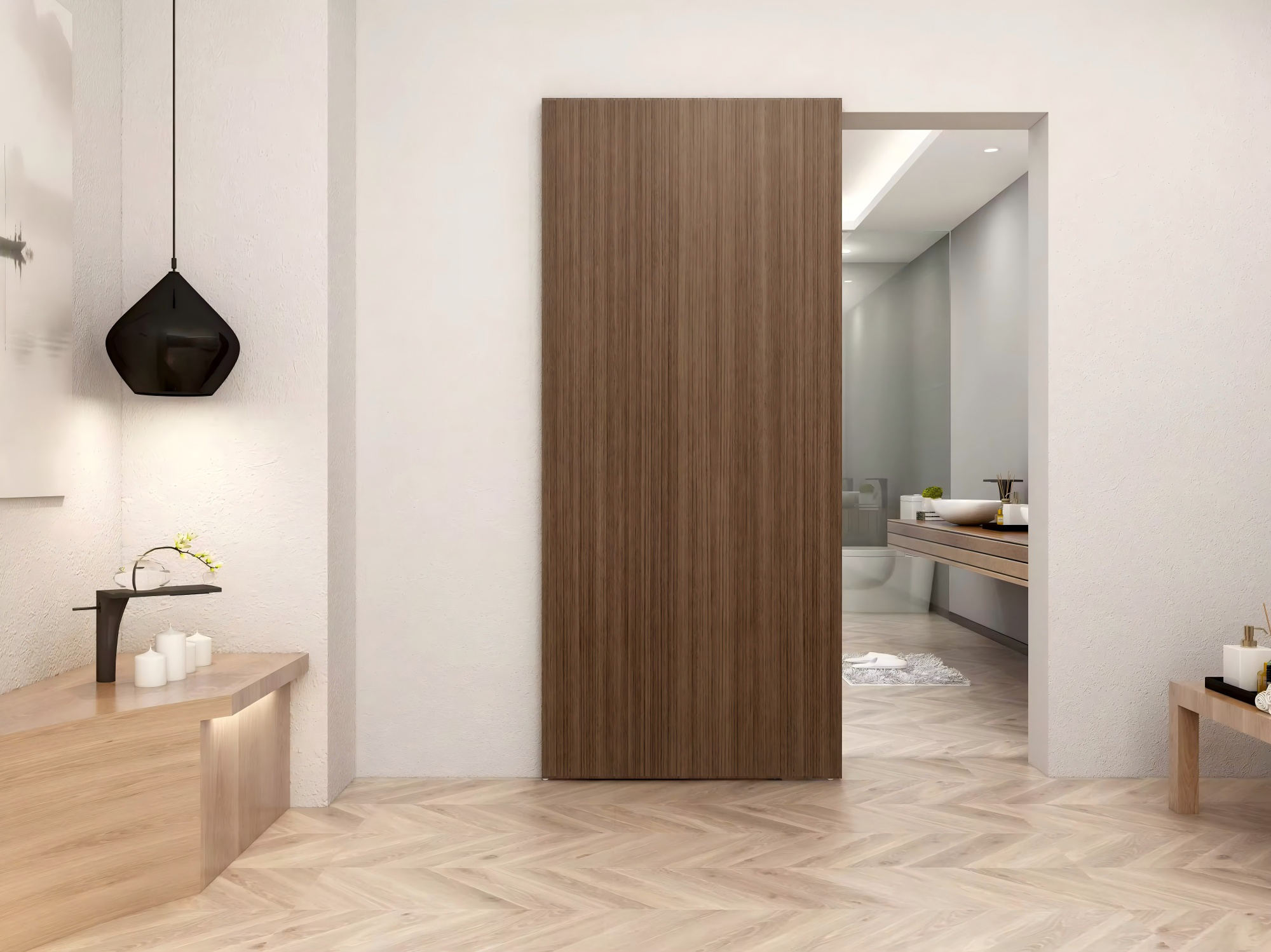 Invisible ghost door adds functionality while maintaining a luxury look.