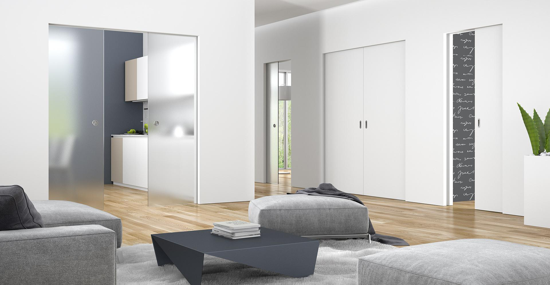 Pocket Door with modern hardware blending functionality and aesthetics.