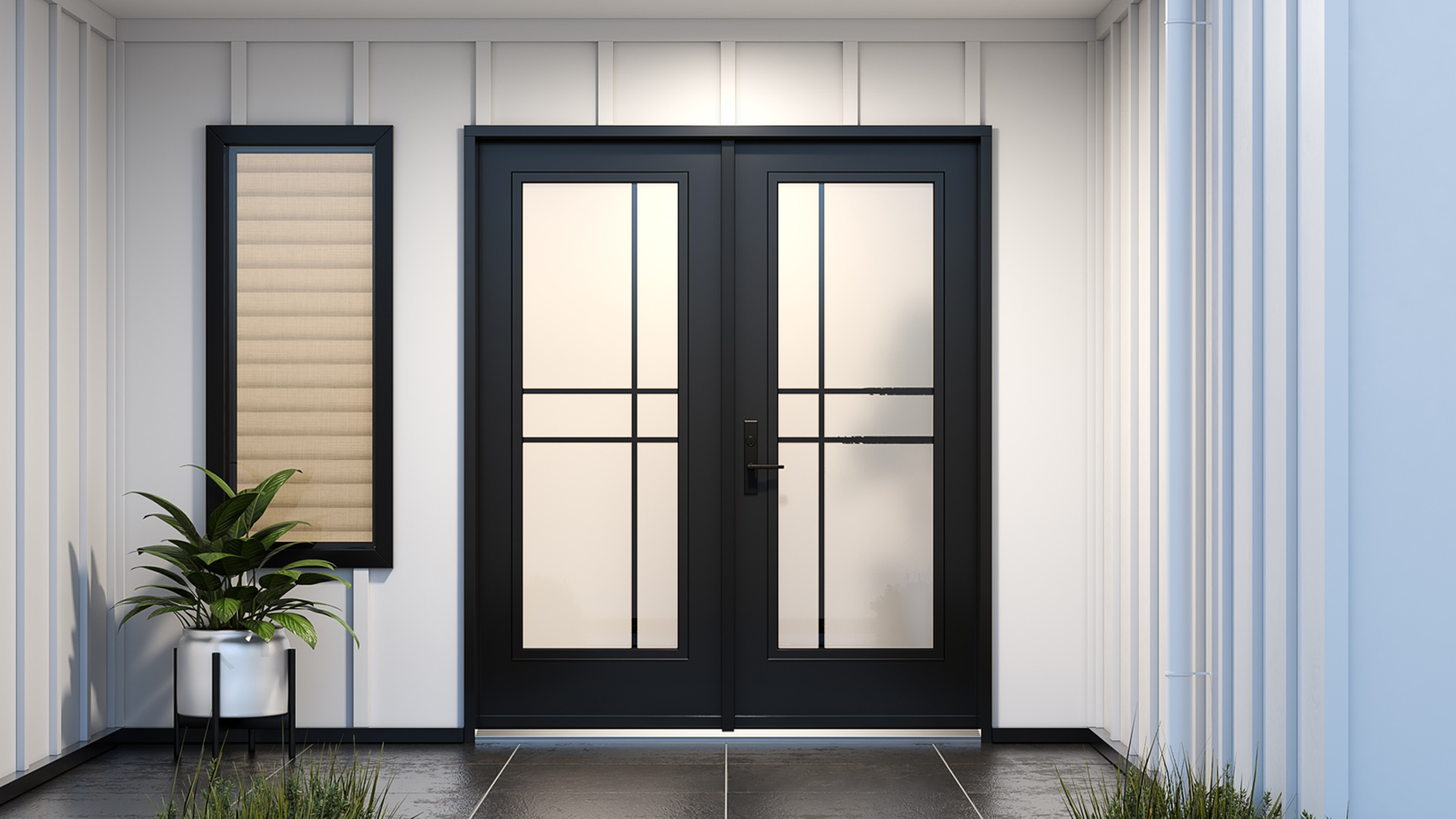 Modern wooden outside door with sleek handle and minimalist design.