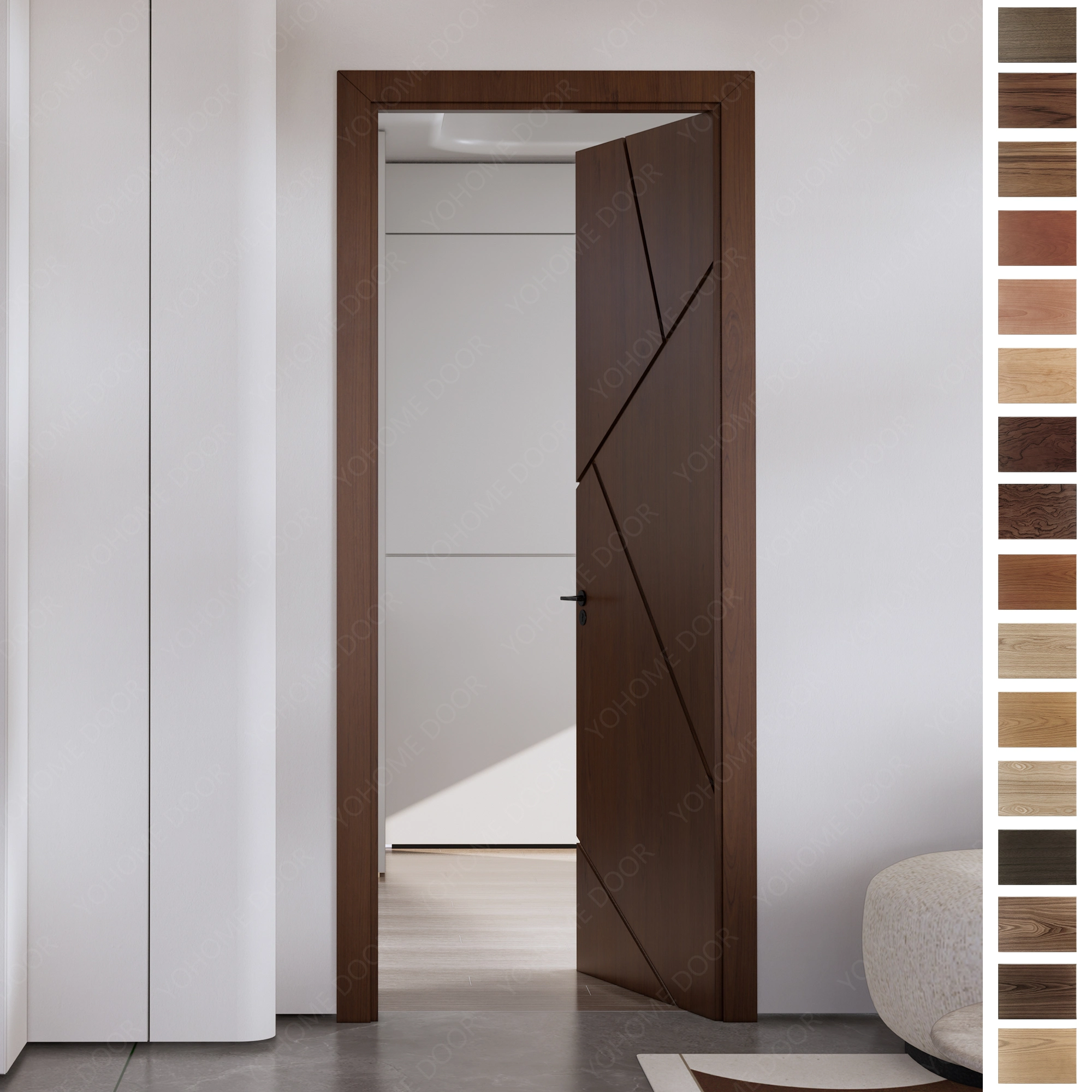 Premium Interior Door in walnut wood with frame.